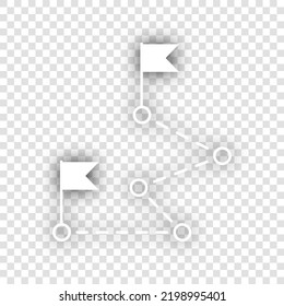 Route with flags sign. White Icon with dropped natural gray Shadow at transparent Background. Illustration.