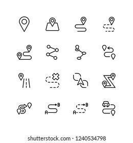 Route flat icon set. Single high quality outline symbol of info for web design or mobile app. Thin line signs for design logo, visit card, etc. Outline logo of route