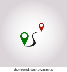 Route gps distance icon. Route location concept of path and road. Start and end journey. Map Navigation with 2 pins search location. Line style Vector illustration. Design on white background. EPS 10