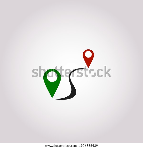 Route gps distance icon. Route location concept of\
path and road. Start and end journey. Map Navigation with 2 pins\
search location. Line style Vector illustration. Design on white\
background. EPS 10