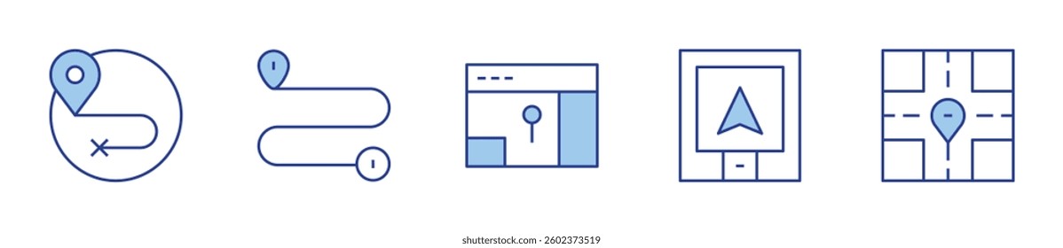 route, gps. GPS Icon vector illustration. Line Duotone style. Editable stroke.