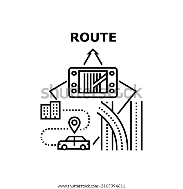 Route\
Guiding Vector Icon Concept. Route Guiding Electronic Device,\
Driver Using Gps Navigation System For Search And Find Way Home.\
Digital Gadget For Help Travel Black\
Illustration