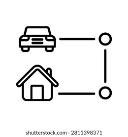 Route to home icon vector. Home navigation illustration sign. Home route symbol. House directions logo or mark.