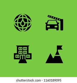 route icon. 4 route set with motel, frontier, mountain and maps and location vector icons for web and mobile app
