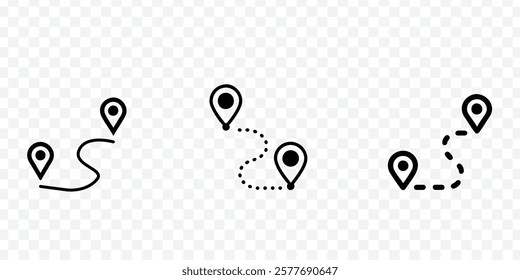 Route icon between two point, Route icon between two points with dotted path and location pin