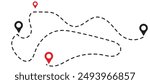 Route icon between two points with dotted path and location pin. Location pointer continuous one line drawing. GPS navigation line route mark. eps 10