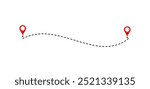 Route icon between two points.  Location pointer continuous one line drawing. GPS navigation line route mark. Vector Illustration on whie background