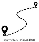 Route icon between two points with dotted path and location pin. Location pointer continuous one line drawing. GPS navigation line route mark. Vector illustration.