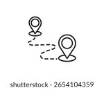 Route icon between two points with a dotted path and a location pin. Simple Line Illustration of a Route Between Two Locations. Picnic, travel route icon. Location pin.