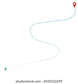 Route icon between two points with dotted path and location pin. Location pointer continuous one line drawing. GPS navigation line route mark. Vector illustration isolated on white  Black