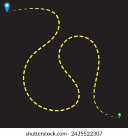 Route icon between two points with dotted path and location pin. Location pointer continuous one line drawing. GPS navigation line route mark. Vector illustration isolated on white  Black