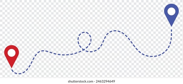 Route icon between two points with dotted path and location pin. Location pointer continuous one line drawing. GPS navigation line route mark. eps 10