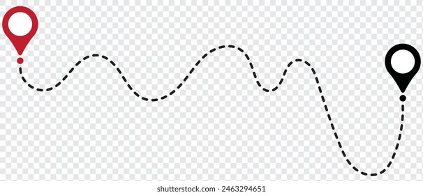 Route icon between two points with dotted path and location pin. Location pointer continuous one line drawing. GPS navigation line route mark. eps 10