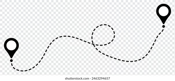 Route icon between two points with dotted path and location pin. Location pointer continuous one line drawing. GPS navigation line route mark. eps 10