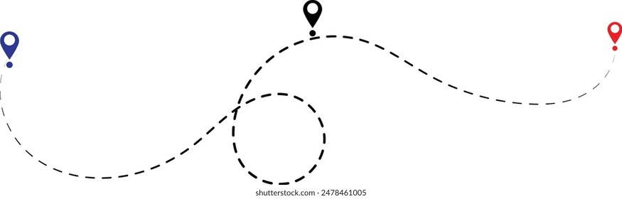 Route icon between two points with dotted path and location pin. Location pointer continuous one line drawing. GPS navigation line route mark. eps 10