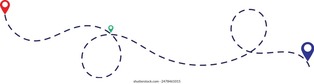 Route icon between two points with dotted path and location pin. Location pointer continuous one line drawing. GPS navigation line route mark. eps 10