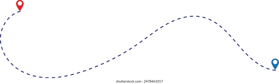 Icono de ruta entre dos puntos con trazado punteado y pin de ubicación. Puntero de Locación de dibujo continuo de una línea. marca de ruta de la línea de navegación GPS. eps 10