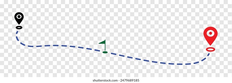 Route icon between two points with dotted path and location pin. Location pointer continuous one line drawing. GPS navigation line route mark. Travel route icon .