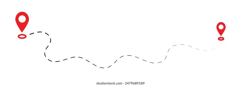 Route icon between two points with dotted path and location pin. Location pointer continuous one line drawing. GPS navigation line route mark. Travel route icon .