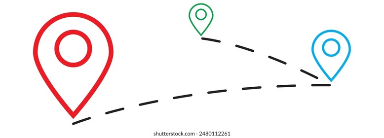 Route icon between two points with dotted path and location pin. Location pointer continuous one line drawing. GPS navigation line route mark. eps 10