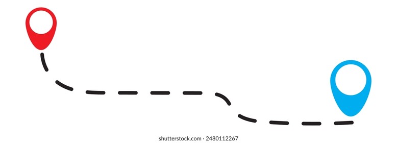 Route icon between two points with dotted path and location pin. Location pointer continuous one line drawing. GPS navigation line route mark. eps 10