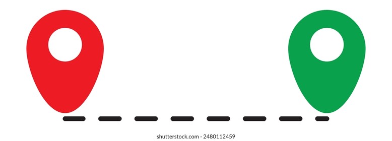 Route icon between two points with dotted path and location pin. Location pointer continuous one line drawing. GPS navigation line route mark. eps 10