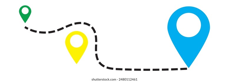 Route icon between two points with dotted path and location pin. Location pointer continuous one line drawing. GPS navigation line route mark. eps 10