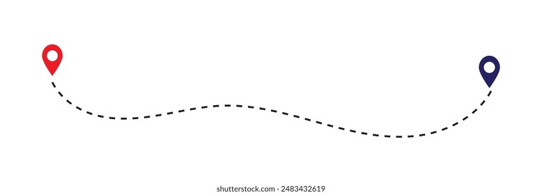 Route icon between two points with dotted path and location pin. Location pointer continuous one line drawing. GPS navigation line route mark. eps 10