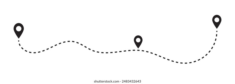 Route icon between two points with dotted path and location pin. Location pointer continuous one line drawing. GPS navigation line route mark. eps 10