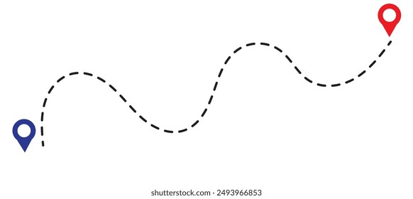 Route icon between two points with dotted path and location pin. Location pointer continuous one line drawing. GPS navigation line route mark. eps 10