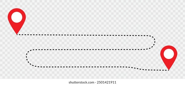 Route icon between two points with dotted path and location pin. Location pointer continuous one line drawing. GPS navigation line route mark. eps 10