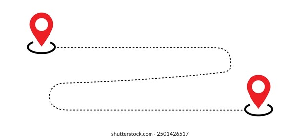 Route icon between two points with dotted path and location pin. Location pointer continuous one line drawing. GPS navigation line route mark. Travel route icon .