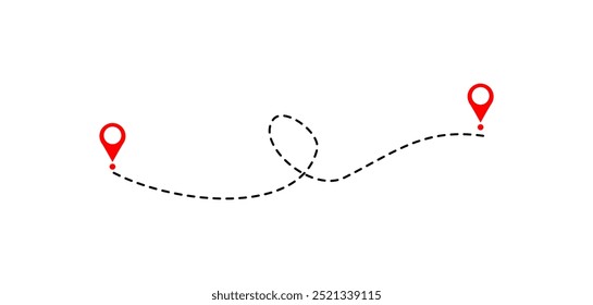 Route icon between two points.  Location pointer continuous one line drawing. GPS navigation line route mark. Vector Illustration on whie background