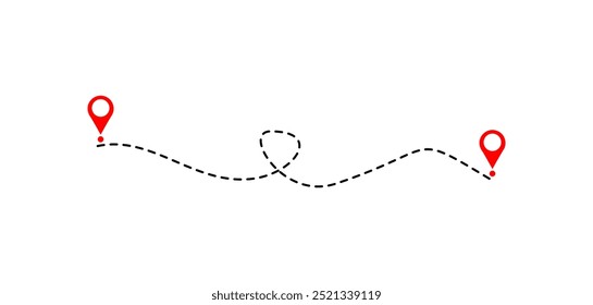 Route icon between two points.  Location pointer continuous one line drawing. GPS navigation line route mark. Vector Illustration on whie background