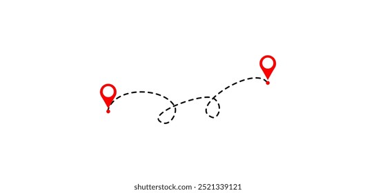 Route icon between two points.  Location pointer continuous one line drawing. GPS navigation line route mark. Vector Illustration on whie background