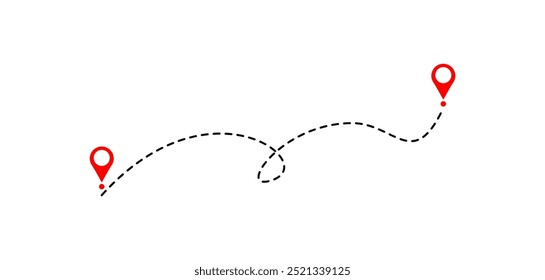 Route icon between two points.  Location pointer continuous one line drawing. GPS navigation line route mark. Vector Illustration on whie background