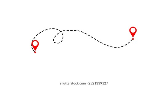 Route icon between two points.  Location pointer continuous one line drawing. GPS navigation line route mark. Vector Illustration on whie background