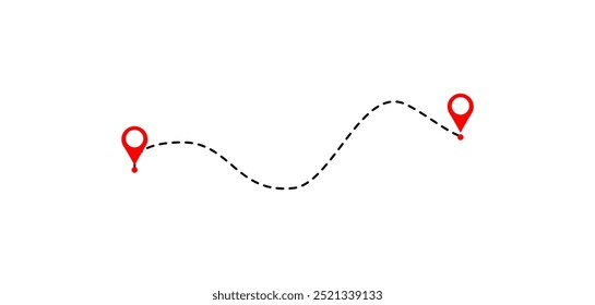 Route icon between two points.  Location pointer continuous one line drawing. GPS navigation line route mark. Vector Illustration on whie background