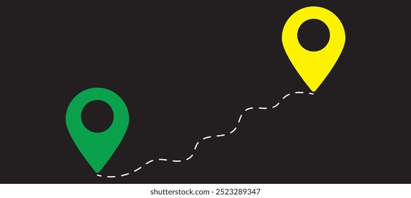 Ícone de rota entre dois pontos com caminho pontilhado e pin de localização. Desenho contínuo de uma linha do ponteiro de localização. Marca de rota da linha de navegação GPS. eps 10