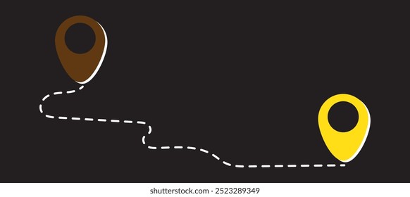 Route icon between two points with dotted path and location pin. Location pointer continuous one line drawing. GPS navigation line route mark. Travel route icon .