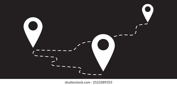 Route icon between two points with dotted path and location pin. Location pointer continuous one line drawing. GPS navigation line route mark. eps 10