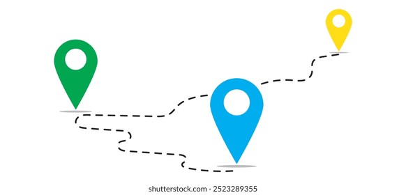 Route icon between two points with dotted path and location pin. Location pointer continuous one line drawing. GPS navigation line route mark. eps 10