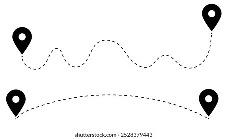 Route icon between two points with dotted path. location pointer continuous one line drawing. GPS navigation line route mark. start and end journey symbol