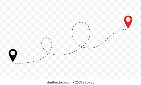 Route icon between two points with dotted path and location pin. Location pointer continuous one line drawing. GPS navigation line route mark. vector eps 10