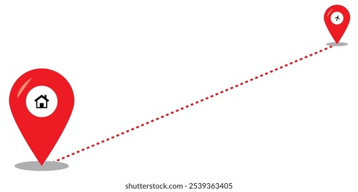 Ícone de rota entre dois pontos com caminho pontilhado e pin de localização. Desenho contínuo de uma linha do ponteiro de localização. Marca de rota da linha de navegação GPS. eps 10