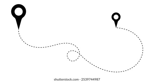 Route icon between two points with dotted path and location pin. GPS navigation line route marks. vector illustration on white background eps 10. route icon illustration. 