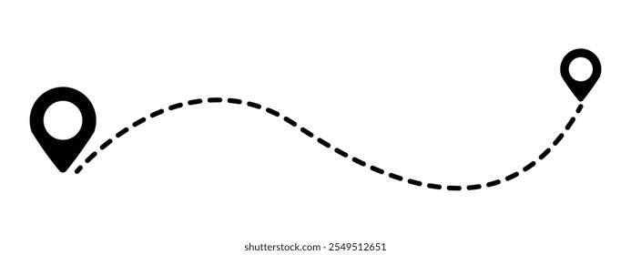 Route icon between two points with dotted path and location pin. Location pointer continuous one line drawing. GPS navigation line route mark sign symbol vector illustration.