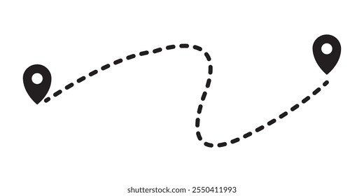 Route icon between two points with dotted path and location pin. GPS navigation line route mark.Location pointer continuous one line drawing.