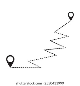 Route icon between two points with dotted path and location pin. GPS navigation line route mark.Location pointer continuous one line drawing.