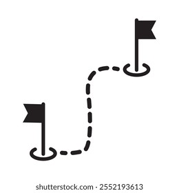 Route icon between two points with dotted path and location pin. Location flag sign. Route locations icon Map, one place to another location icon, Location map path distance